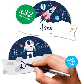 Big Dot of Happiness Outer Space Galaxy - DIY Blank Paper Desk or Locker Labels - Classroom Name Tags - Set of 32