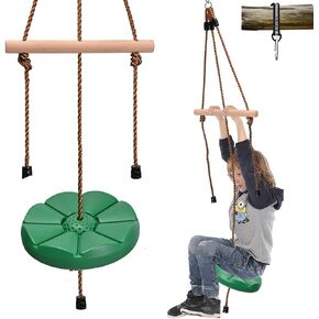 Disc Swing for Kids with Monkey Bars, Replacement Swing for Swing Set for Backyard/Tree/Zipline/Outdoor/Indoor/Playground,Green Disk Swing Seat with 5ft Adjustable Rope, Carabiner and 22in Strap