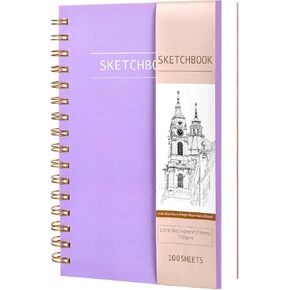 100 Sheets Small Sketchbook for Drawing, Hardcover Spiral Bound Sketch Pad 5.5 x 8.5 in, Art Sketch Book for Kids(68lb/100gsm), Drawing Notebook for Beginners Artists, Ideal for Gifts, Christmas