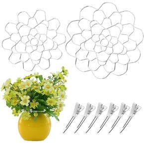 Flower Arrangement Holder, BENOSPACE 2Pcs Stainless Steel Reusable Floral Grid with 6Pcs Clip Silver Flower Wire Arranger Twist for Vase Floral Stems Bouquet Plant Fixation Flower Frog Tool Supplies