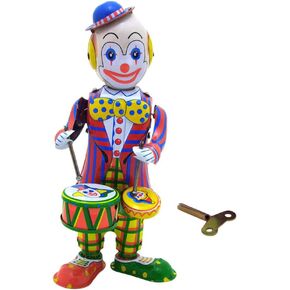 Toddmomy Tinplate Figure Toy Work Clown Doll Up Up Thinplate Tinplate Drumming Figure Table Table Clown Toy للأطفال البالغين الحلي المنزلية الحلي المهرج.