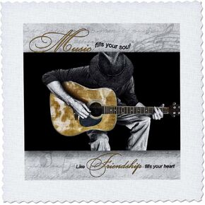 3dRose qs_40705_1 Music Fills Your Soul Guitar Musician Quilt Square, 10 by 10-Inch