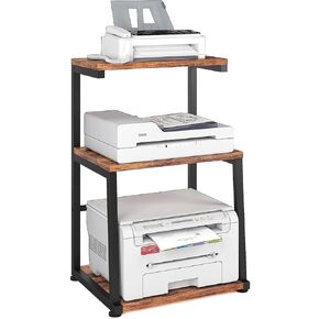 3 Tier Large Printer Stand, 23.6 x 23.6 x 22.6 Inches Square Printer Table with Storage Shelf, Rolling Printer Cart with Industrial Wheels for Home Office, Mini Fridge Stand Table -Vintage Color