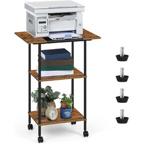 Shinoske Printer Stand with Storage,3 Tier Large Printer Table with Wheels for Home Office,Rolling Printer Cart with Storage Shelf,for 3D Printer,Scanner Fax,Shredder,Rustic Brown