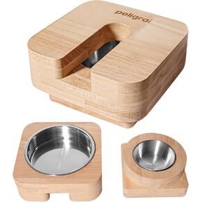 3 in 1 Cat Feeder Bowl, Interactive Cat Slow Feeder, Unique Wooden Non-Slip Pet Food and Water Bowl Dishes