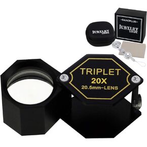 20x مجوهرات مجوهرات Loupe الثلاثية العدسة 20.5mm جيب الزجاج الضوئي أداة تكبير الجوهرة للمجوهية ، الطوابع Philatelist ، عملة النقود ، مجموعة تصميم سداسي سداسي سداسي