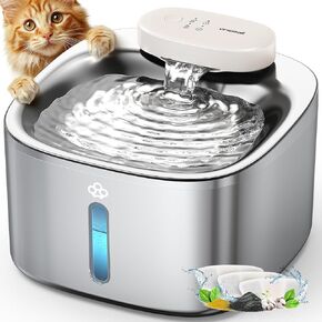 oneisall Wireless Cat Water Fountain, Stainless Steel Pet Fountain Battery Operated, 3.5L/118oz Automatic Cat Water Fountain Cordless & Rechargeable with Motion Sensor and Low Noise Running