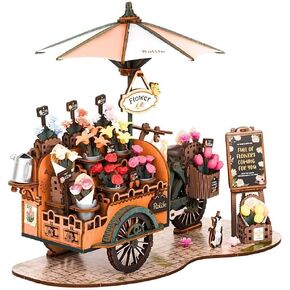 Rolife DIY 3D Wooden Puzzle for Adults, Flower Cart Brain Teaser Puzzle for Teens Girls Boys, Creative Craft Hobby Gifts Model Building Kits, Home Decor Assembly Toy
