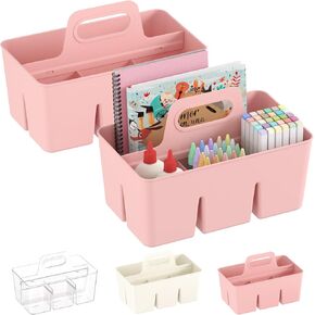 Lifewit 2-Pack Plastic Divided Caddy Organizer with Handle, Portable Art Supply Storage Organizer for Craft Supplies, Cosmetics, Holds Pencil, Crayon, Brushes, Hair Product, Dorm Shower Caddy, Clear
