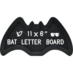 Felt Letter Board Bat Shaped with 394 Letters, Numbers, Symbols - 11x6 inch Changeable Message Board with Wooden Frame Stand, Canvas Bag and Wall Mount (Black)