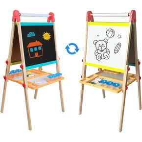 Beipoo All-in-One Art Easel for Kids, Double Sided Wooden Kids Easel, Art Easel for Painting, Toddler Art Easel, Kids Easel with Paper roll Art Easel for Kids Ages 2-4 4-8 8-12