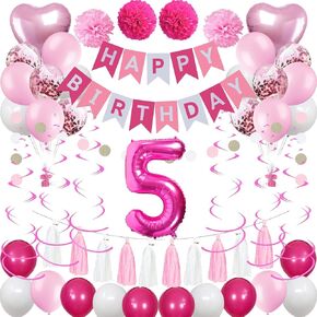 Sweet 9th Birthday Decorations for Girls, Pink and White 9 Happy Birthday Balloons，9th Birthday Party Supplies for Daughter Her Kids Including Pink Happy Birthday Banner, Hot Pink Number 9 Foil