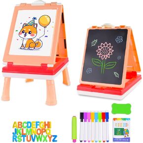 AyeKu Easel for Kids,Tabletop Easel for Toddler, Educational Toys Gifts for 3 4 5 6 7 Year Old Boys Girls -Comes with Chalkboard, Magnetic Whiteboard Letters and More (Pink)