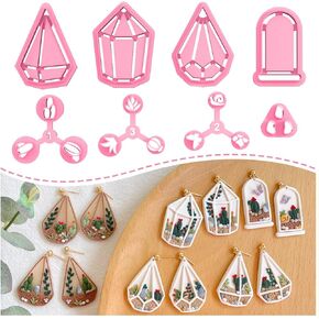 KEOKER Terrariums Polymer Clay Cutters, Polymer Clay Cutters, Spring Polymer Clay Cutters, Cactus Clay Cutter, Clay Cutters for Polymer Clay Jewelry, 8 Polymer Clay Cutters for Earrings