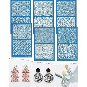 Puocaon Botanical Clay Silk Screen - 6 Pcs Plant Reusable Silk Screen Stencils for Polymer Clay Jewelry Making, Combination Design for 12 Patterns on 6 Silk Screen Stencil, Polymer Clay Tools