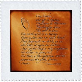 3dRose qs_32545_3 The Lords Prayer Matthew 6 9 13 Prayer Hands and Verse Embossed on Copper Quilt Square, 8 x 8