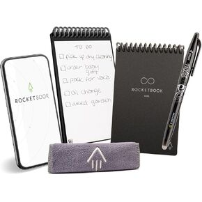 Rocketbook New Mini Reusable Smart Notepad, Pocket Size Notebook 3.5x5.5, Black - Dotted Pages, App-Connected, Erasable, Ideal for On-The-Go List Taking & Quick Notes Anywhere