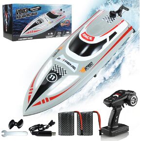 RC Boat for Kids Adults, Remote Control Boat for Lake Pool River with Cruise-Control, 30+ KPH Racing Boats, 60Min, 3 Speeds, Self-Righting, One Key Demo, LED Light, 2 Batteries, Ideal Gifts for Kids