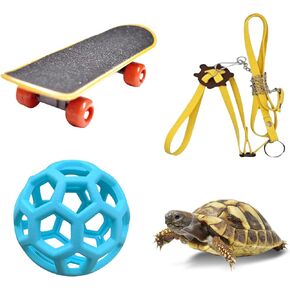 Tortoise Treat Ball, Adjustable Leash and Training Skateboard Toy Set, Turtle Feeder Ball, Turtle Training Harness and Mini Skateboard，for Small Pets, Accessories Set for Tortoises