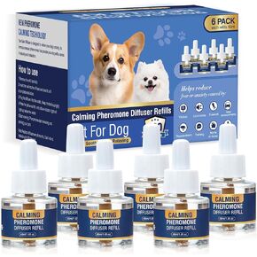 Dog Calming Diffuser Refills 6 Pack Pheromone Appeasing Pet Pheromones Refill 48ml to Calm for Anxiety Relief Reduce Aggression Stress Fighting Barking Fit Common Diffusers Plug in 180 Day(Tasteless)