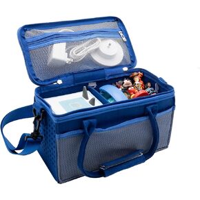 Carrying Case for Toniebox Starter Kit with hook and loop fastener dividers, Dual Mesh Side Pockets, Mesh Zipper Pocket in Lid and Shoulder Strap. (Purple)