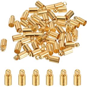 uxcell 100Pcs Leather Cord End Caps, 4.5mm OD Column Barrel Terminators for DIY Making Leather Bracelets Tassels, Gold Tone