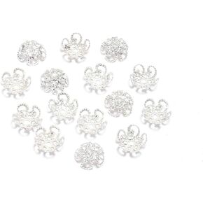100 Pcs Silver 8mm Shiny Vintage Filigree Silver Flower Bead End Caps Metal Bead Caps for Jewelry Making DIY Bracelet Earrings Arts, Crafts Accessories