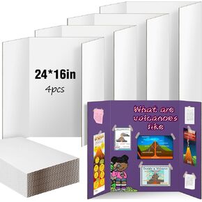 5 Pack Trifold Poster Board, IKAYAS 24" X 16" Double Sided White Poster Boards, Science Fair Display Boards Posterboard Foamboard for Mounting, Prints, Art, Display, Projects Classroom Supplies