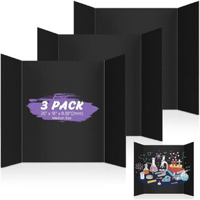 3 Pack Medium Trifold Poster Board 26" x 16" Tri Fold Poster Boards Black Corrugated Cardboard Project Boards for Presentations, School Projects, Science Fair, Exhibition Event Display