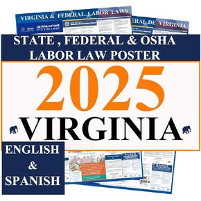 KIKIGO 2025 Virginia State and Federal Labor Laws Poster - OSHA Workplace Compliant 24" x 36" - All in One Required Posting -(English & Spanish Combo)