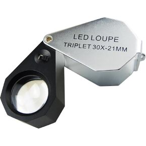30x Jewelry Loupe Magnifier Glasses Lens with Light Jewelers Eye Loupe Magnifier, Foldable Pocket Jewelry Magnifier with Bright LED Light for Gems, Jewelry, Coins, Stamps