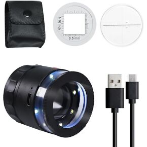 Loupe Magnifier 10x,Rechargeable Jewelers Magnifying Glass with LED Light and Scale, Adjustable Focal Length Magnifier Jewelry Loupe for Gems, Coins