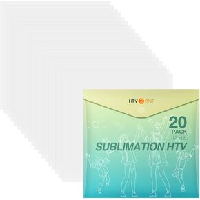 HTVRONT Clear HTV Vinyl for Sublimation, 20 Pack 12" X 12" Matte Sublimation Vinyl for Cotton Fabric, Wash Durable Clear Dye Sub HTV for Light-Colored T Shirts