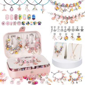 YJK Charm Bracelet Making Kit for Girls, for Aged 5 6 7 8 9 10 11 12 Year Old Girl Birthday Gift Ideas! Jewelry Making Kit for Girls 8-12, Bracelet Charms for Bracelet Making, Charm Necklace Kit