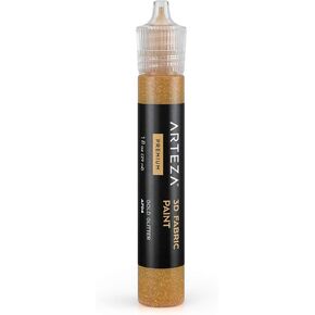 Arteza 3D Fabric Paint, Gold Glitter A704, 1oz Tube, Washer & Dryer Safe Textile Paint for Clothing, Accessories, Ceramic, Glass & DIY Projects