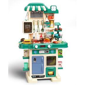Kitchen Playset for Boys & Girls, Kid Play Kitchen with Realistic Lights & Sounds, Spray Sink Toy Kitchen Accessories, Pretend Food Toys Kitchen for Toddlers(Green)