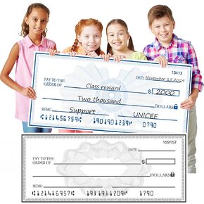 Double Side Big Check للعرض التقديمي 40 "× 16" - الشيكات العملاقة الجافة الضخمة للعروض التقديمية ، والتحقق الكبير الجديد ، والتحقق المزيف الكبير القابل لإعادة الاستخدام للتبرع ، والجوائز
