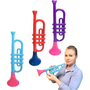 Colorful Plastic Trumpets (13 Inch) Noisemaker Music Toys for Kids Instruments Noise Makers for Parties and Events, Cool Birthday Party Favors, Sports Celebrations   (1 Trumpet (Random Color))