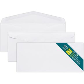 #10 Business Envelopes, 500 Count, Mailing Envelopes, 4 1/8 x 9 1/2 Inch Size, Gummed Flap Envelopes Letter Size, 24 LB Paper - Bright White Color