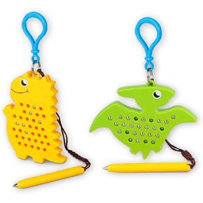 Magnetic Drawing Board for Kids Toddlers with Beads Magnet Stylus Pen - Keychains Magnetic Dot Airplane & Car Ride Road Trip Activities Travel Toys (Yellow Dinosaur + Green Pterosaur)