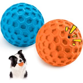 HIPPIH Indestructible Squeaky Dog Toys, Interactive Dog Balls 2 Pack, Dog Chew Toys for Aggressive Chewers, Natural Rubber Puppy Toys for Large/Medium Dogs, Tough Puppy Teething Toys, Relieve Anxiety