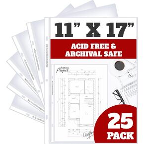 Office Werks 11x17 Sheet Protectors with 90 Microns Thick, Portrait View, Top Loading, Store or Display Paper, Photographs, Prints, and Documents, 25 Pack