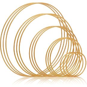 ZOOFOX 15 Pack Metal Hoops for Crafts, Gold Dream Catcher Rings 4Inch/ 6Inch/ 8Inch/ 10Inch/ 12Inch, Floral Hoop Wreath Macrame Craft Ring for Making Wedding Wreath Decor, DIY Wall Hanging