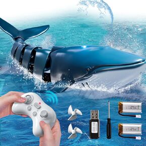 Remote Control Whale Shark Toys for Boys Kids, 1:18 Scale High Simulation Shark for Pool, 2.4Ghz Electric RC Shark Boat Fish Toys with Light & Spray, Toy Shark Gifts for 6 7 8 9 Year olds Kid Boy Girl