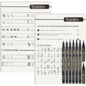 10 Pcs Calligraphy Kit for Beginners 6 Size Calligraphy Pen Set with 2 Calligraphy Workbook 2 Fadeproof Black Ink Markers for Hand Lettering Drawing Sketching for Men Women Xmas Gift