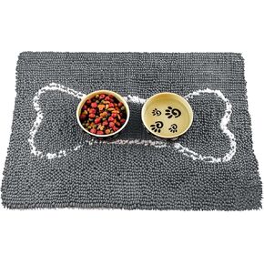 Soggy Doggy Slopmat Ultra-Absorbent Dog Door Mat for Food and Water, Microfiber Chenille Dog Mat for Muddy Paw and Messy Eater, Washable Indoor Mat for Sleeping and Eating, Gray/Light Gray Bone