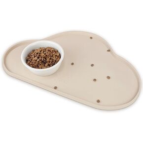 Silicone Pet Placemat for Dogs and Cats, Non-Slip Waterproof Dog Feeding Bowl Mats for Food and Water, Small Medium Large Pet Puppy Tray Mat Prevent Residues from Spilling onto The Floor, Beige