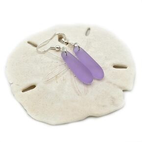 Sea Glass Tear Drop Dangle Earrings - Beach Glass Jewelry - Ocean Gifts for Women (purple)