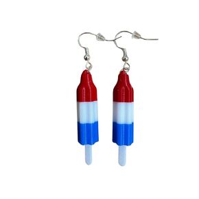 Rocket Pop Ice Cream Popsicle Dangle Drop Earrings Women Jewelry Colors Lollipop America Red White Blue 4th of July Memorial Day