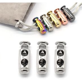 Metal Toggle Spring Stop Fastener - Spring Fastener Cord Lock Double Hole Round Toggle End for Clothes, Bags, Shoes, DIY Handcraft 20pcs (Silver)